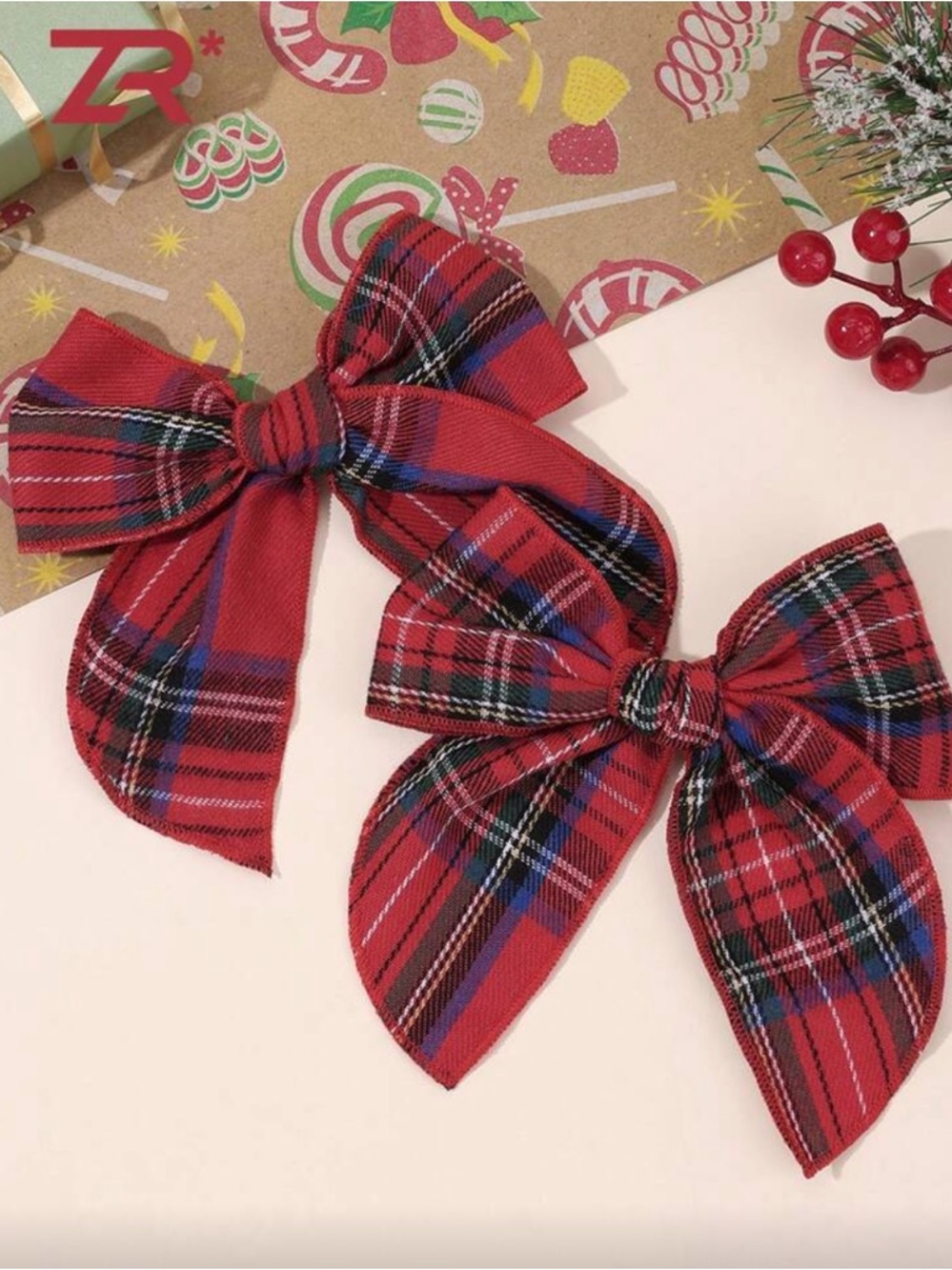 Red Plaid Hair Bows for Kids - Pack of 2